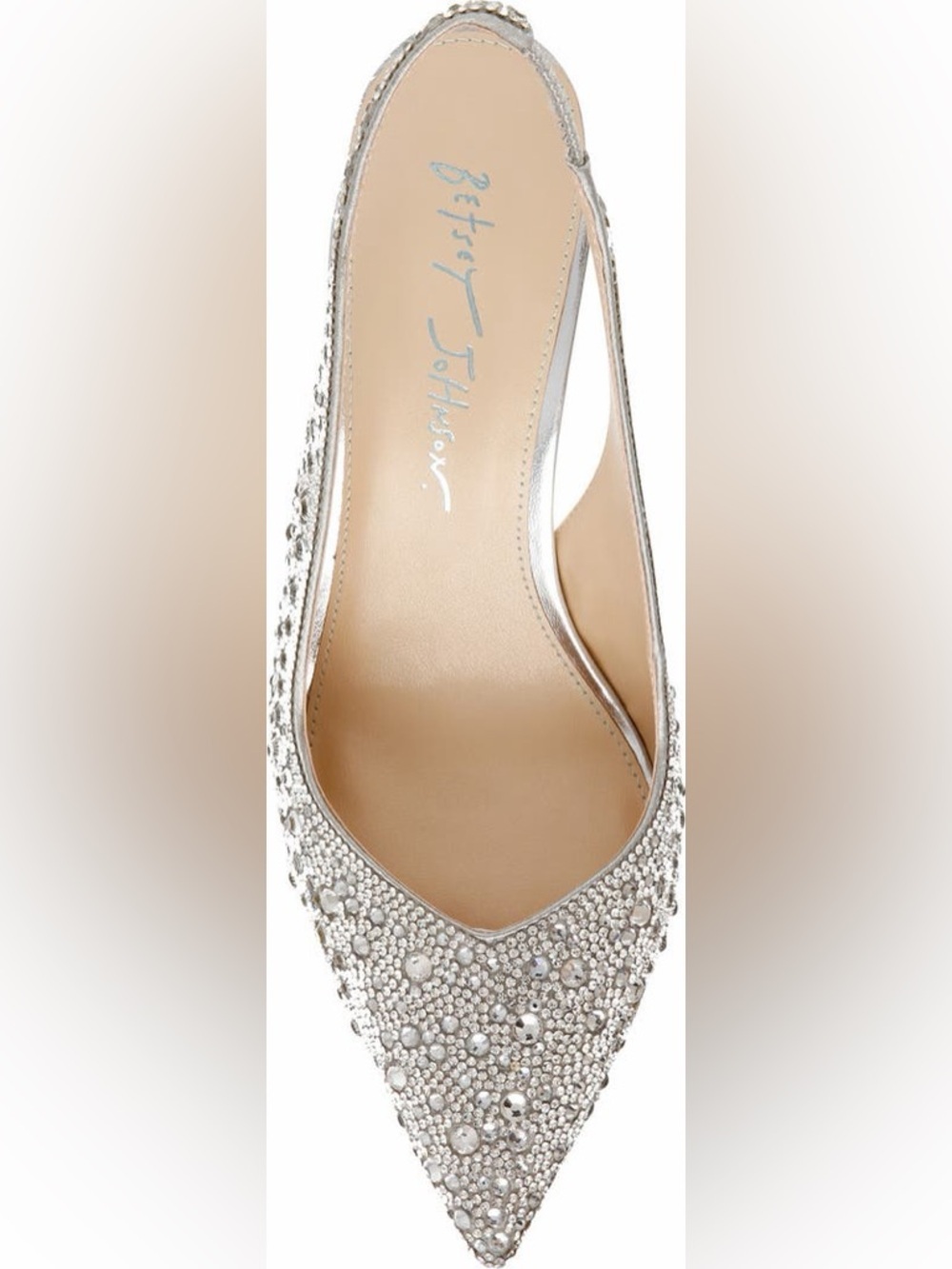 NEW Betsey Johnson Clark Slingback Silver Rhinestone Pointed Pump 9.5 PROM - Picture 7 of 13